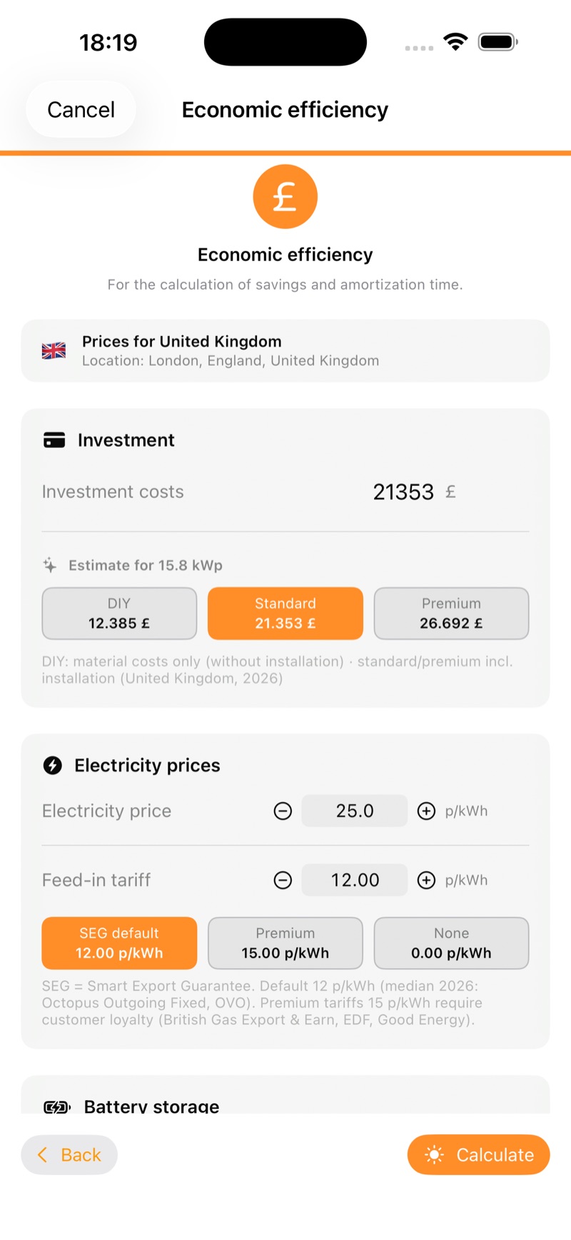 Economics: costs, self-consumption, battery storage